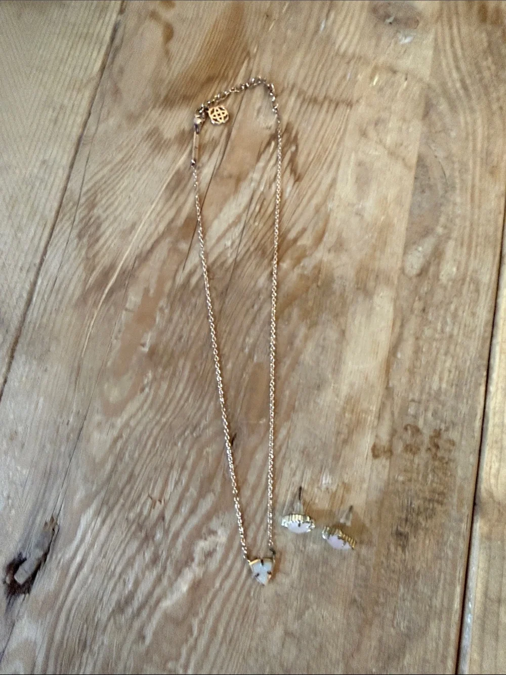 Kendra Scott Rose Gold Triangle Druzy Necklace with White Druzy Studs